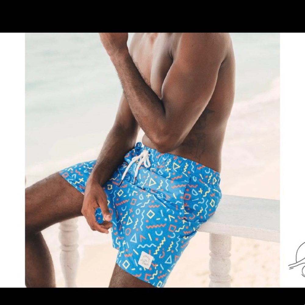 AGOS AND CO blue abstract print swim shorts